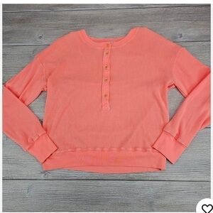 Sundry Coral Waffle Knit Henley Top